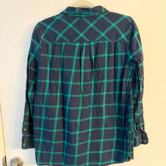 J. Crew Factory Women’s Navy and Green Plaid Popover Shirt - Picture 3 of 3